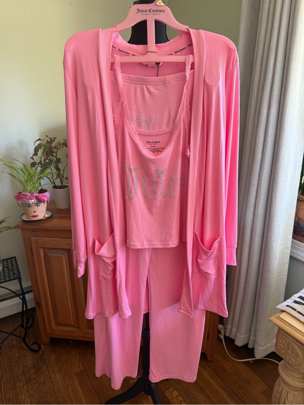 Juicy Couture Pink Ribbed 3-Piece Loungewear Set with Rhinestone Logo
